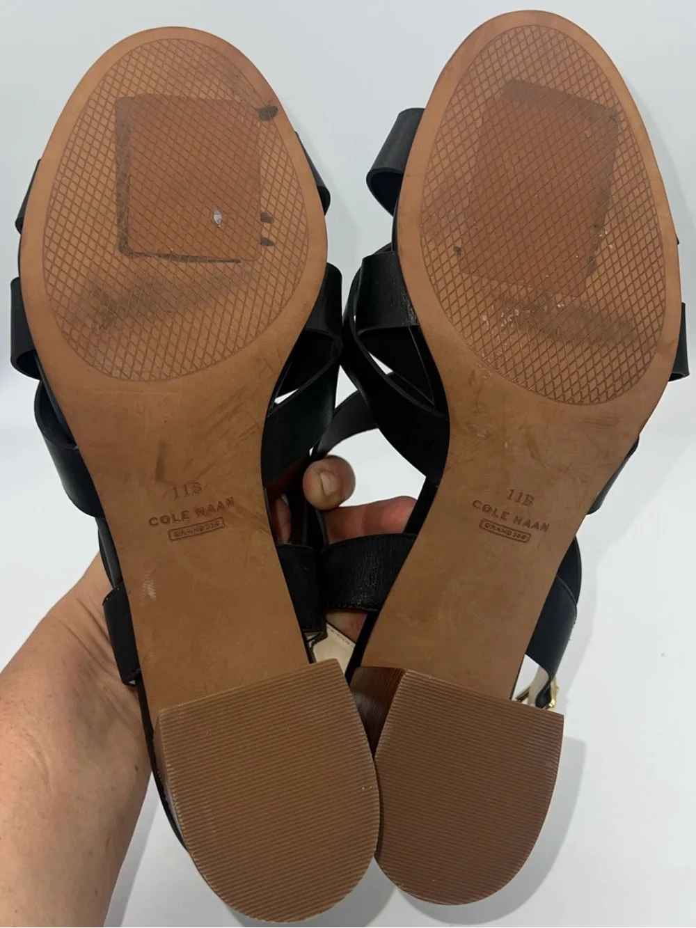 COLE HAAN JAMIE Ankle Strap  Sandals Black Vegan Faux Leather Women’s Size 11B